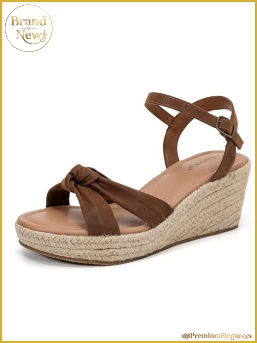 Luoika Women's Wide Width Ankle Strap Wedge Sandals Faux Leather